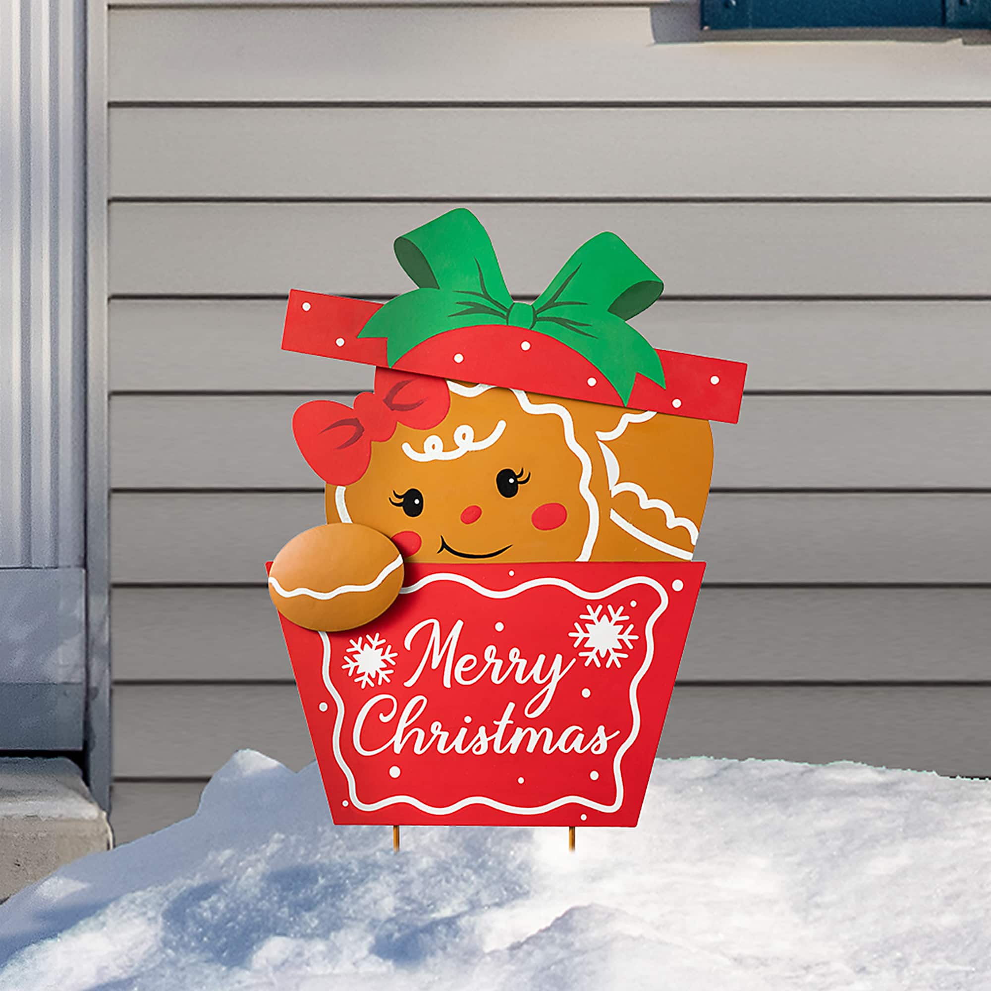 Glitzhome® 2ft. Metal Gingerbread Giftbox Yard Stake